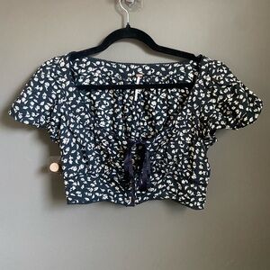 Free People Black and White Floral Crop Top